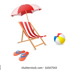 Vector Illustration Of A Beach Chair With Umbrella.