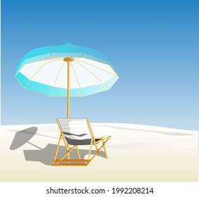 vector illustration of a beach with a beach chair and an umbrella