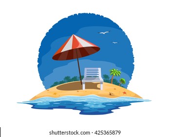 Vector illustration of beach chairs on the summer beach