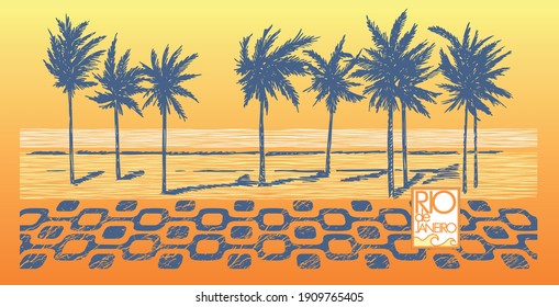 Vector illustration of beach, coastline landscape.