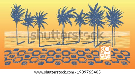 Vector illustration of beach, coastline landscape.