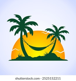 Vector illustration of beach and coconut tree silhouette
