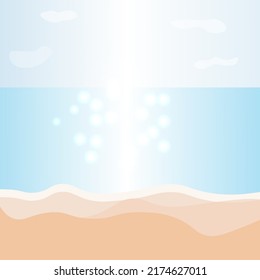 Vector illustration of the beach in the daytime. Summer time. Seascape. summer background with sun rays and blurred bokeh.	