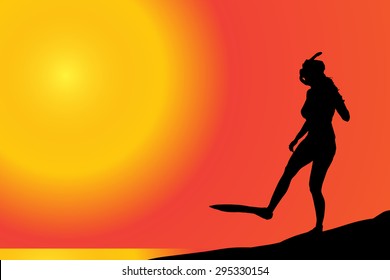 Vector illustration of a beach with divers.
