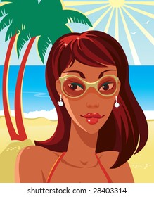 Vector illustration of beach girl