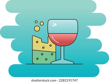 ilustración vectorial del vidrio de playa, descanso y bebida, naranja y jugo, vacaciones de verano, vaso de vino y queso