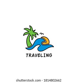 Vector illustration of beach logo design. Good to use for promo tourist attractions, for example illustrations for websites, posters, brochures, blogs, etc.