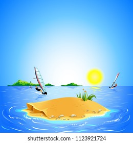 vector illustration beach nature sea beach windsurfing, surfing