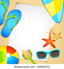 vector illustration of beach object around blank paper