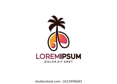 Vector illustration of beach palm tree logo in sunset with creative and simple concept