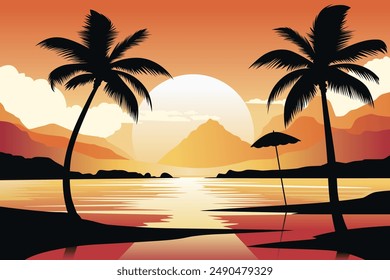 Una Ilustración vectorial de palmeras de playa Fondo paisajístico
