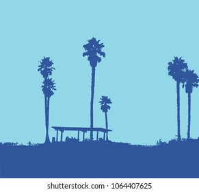 Vector illustration of beach and palms. Great for poster design