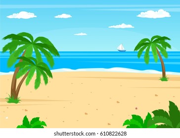 Vector illustration of  beach scene. Summer vacation and travel concept background. 