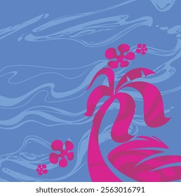 Vector Illustration of a Beach Scene with Swaying Coconut Trees and Gentle Breeze