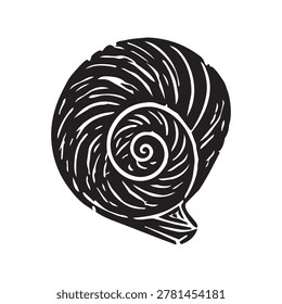 Vector illustration beach with sea shell isolated and design icon linocut. Ocean silhouette water with seashell vector nature and stamp set animal. Marine tropical vector with conch graphic sea.