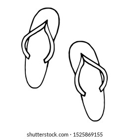 Vector illustration of beach slippers. Elements drawn by hand in doodle style located on a white background