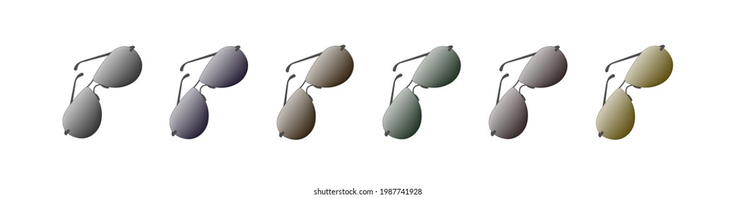 Vector illustration of beach sunglasses. Set of colored beach or sunglasses in different color shades.