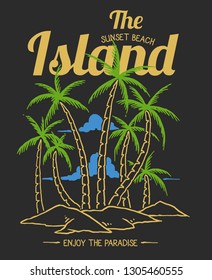 Vector illustration of beach tropical paradise island with palm trees