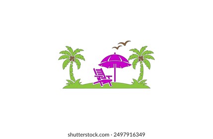 Ilustración vectorial de sombrilla de playa con chaise lounge en estilo minimalista