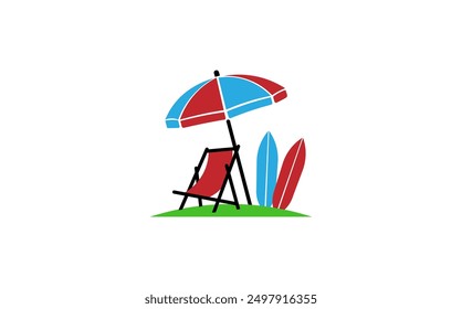 Vector illustration of beach umbrella with chaise lounge in minimalist style