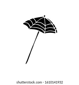  Vector illustration of a beach umbrella silhouette isolated on white background. Hand drawn black icon, logo template.