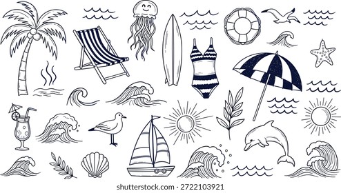Vector illustration of beach vacation doodles with summer objectsVector illustration of beach vacation doodles with summer objects