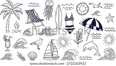 Vector illustration of beach vacation doodles with summer objectsVector illustration of beach vacation doodles with summer objects