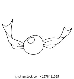 Vector illustration of bead on ribbon single element. Black outlines isolated on white background. Doodle style. Christmas motifs. Decoration for greeting cards, gifts, wrapping paper etc.