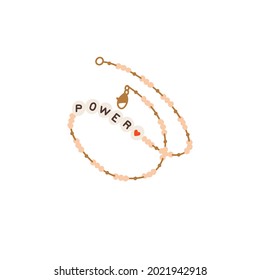 Vector illustration beads necklace with letters. Modern accessory for young women