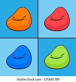 Vector illustration of bean bag chair with 4 color options