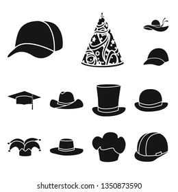 Vector illustration of beanie  and beret sign. Collection of beanie  and napper stock symbol for web.
