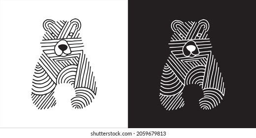 Vector Illustration of Bear Animal Wildlife in Abstract Lines. Isolated Graphic Design for Print, Logo and Background.