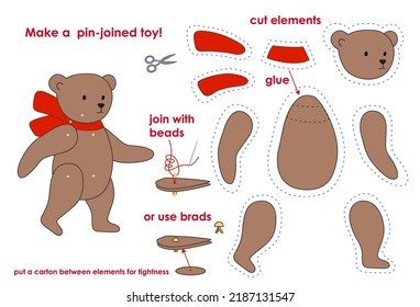 Vector illustration of a bear, ball-jointed doll, pin-joined toy