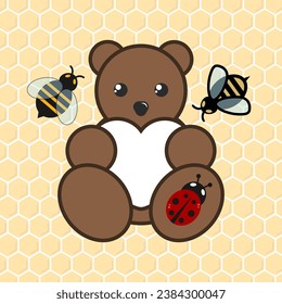Vector illustration of a bear and bee character in cartoon design.