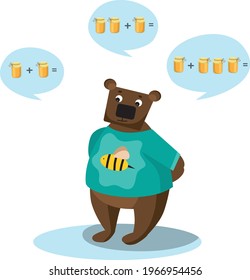 Oso de Ilustración Vectorial con Abejas e imagen vectorial de la olla de miel.