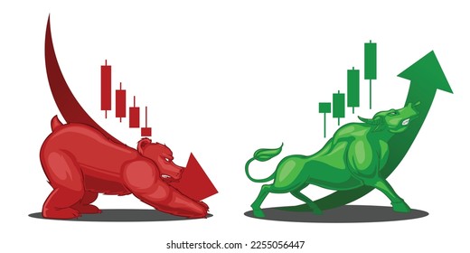 vector illustration of bear and bull as in term of bearish and bullish in trading