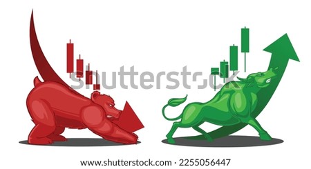 vector illustration of bear and bull as in term of bearish and bullish in trading [[stock_photo]] © 