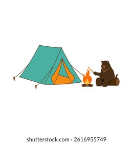 vector illustration of a bear camping