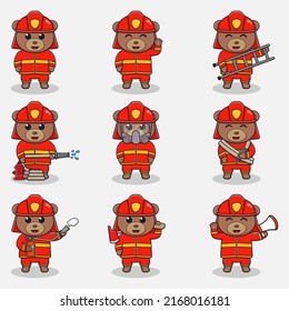 Vector Illustration of Bear cartoon with Firefighter costume. Set of cute bear characters. Collection of funny bear isolated on a white background.