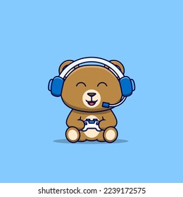Vector illustration of a bear cartoon playing game
