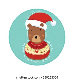 Vector Illustration of Bear Character in Christmas Sweater
