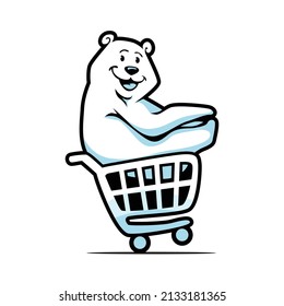 Vector illustration of bear character riding a trolley