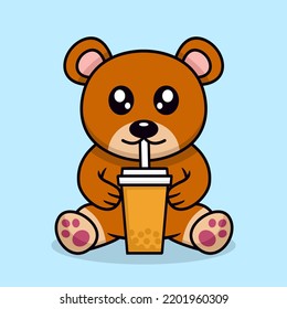 Vector illustration of a bear and chibi animal