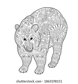 Vector illustration of bear. Coloring page book anti stress for adult