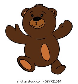 Vector illustration of a bear cub. Hand drawn children's toy bear. Doodle isolated teddy bear.