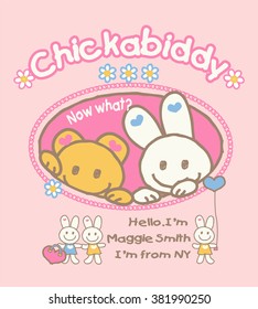 Vector illustration of a bear with a cute rabbit