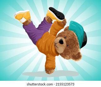 vector illustration of bear doll break dancing