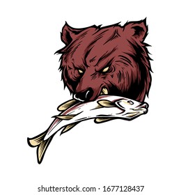 Ilustración vectorial de peces que comen oso
