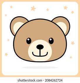 Vector illustration of a bear face. Cute brown bear icon, for kids sticker and t-shirt design.