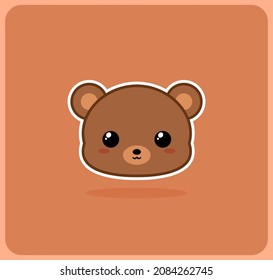 Vector illustration of a bear face. Cute brown bear icon, for kids sticker and t-shirt design.
